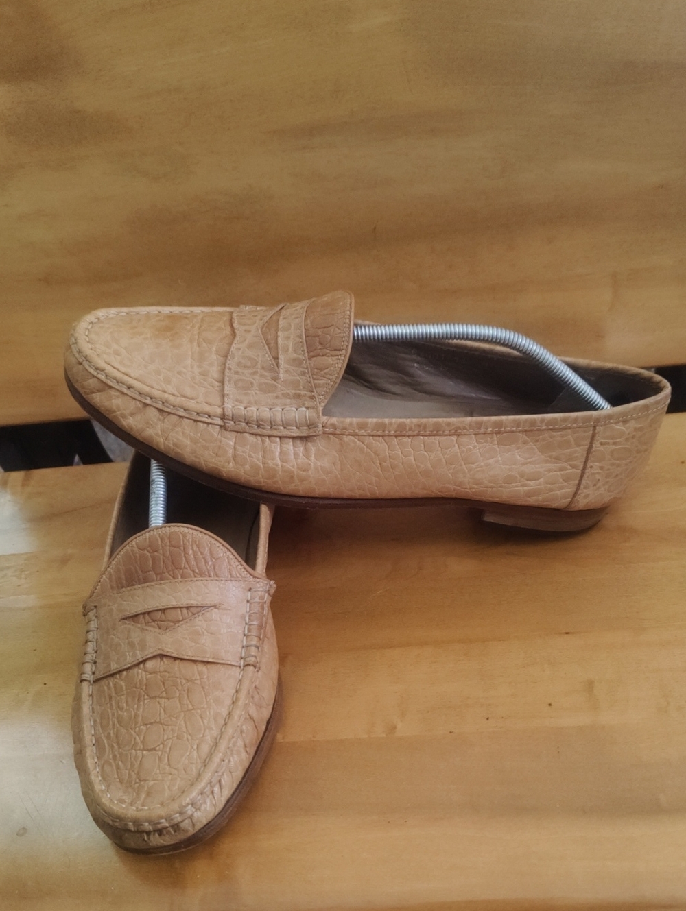 Vintage 90s Christian Dior Croc Embossed Loafer Tan Size 13 Made In Italy COA